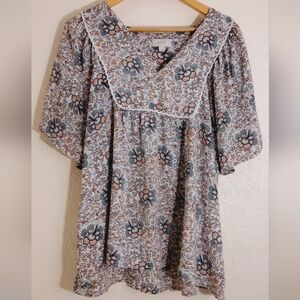 LOFT Floral Patterned Blouse in Blue and White
